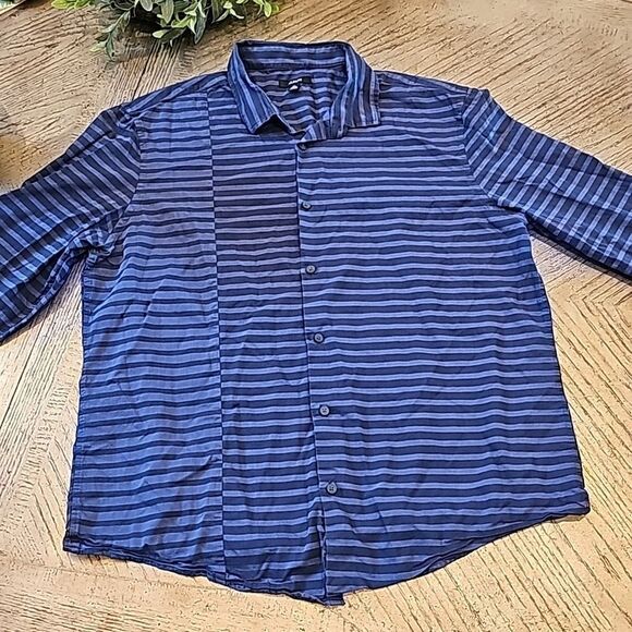 Alfani button down shirt XL blue stripe 100% cotton - Picture 1 of 11